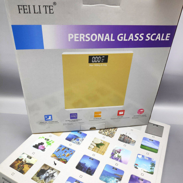 Весы электронные напольные стеклянные с LED дисплеем Personal glass scale 28.00 х 28.00 см, до 180 кг, Кофе